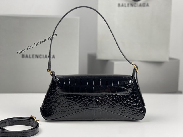 Balenciaga專櫃2022爆款小號鱷魚黑金全皮肩背包 巴黎世家翻蓋腋下包 fyj1536